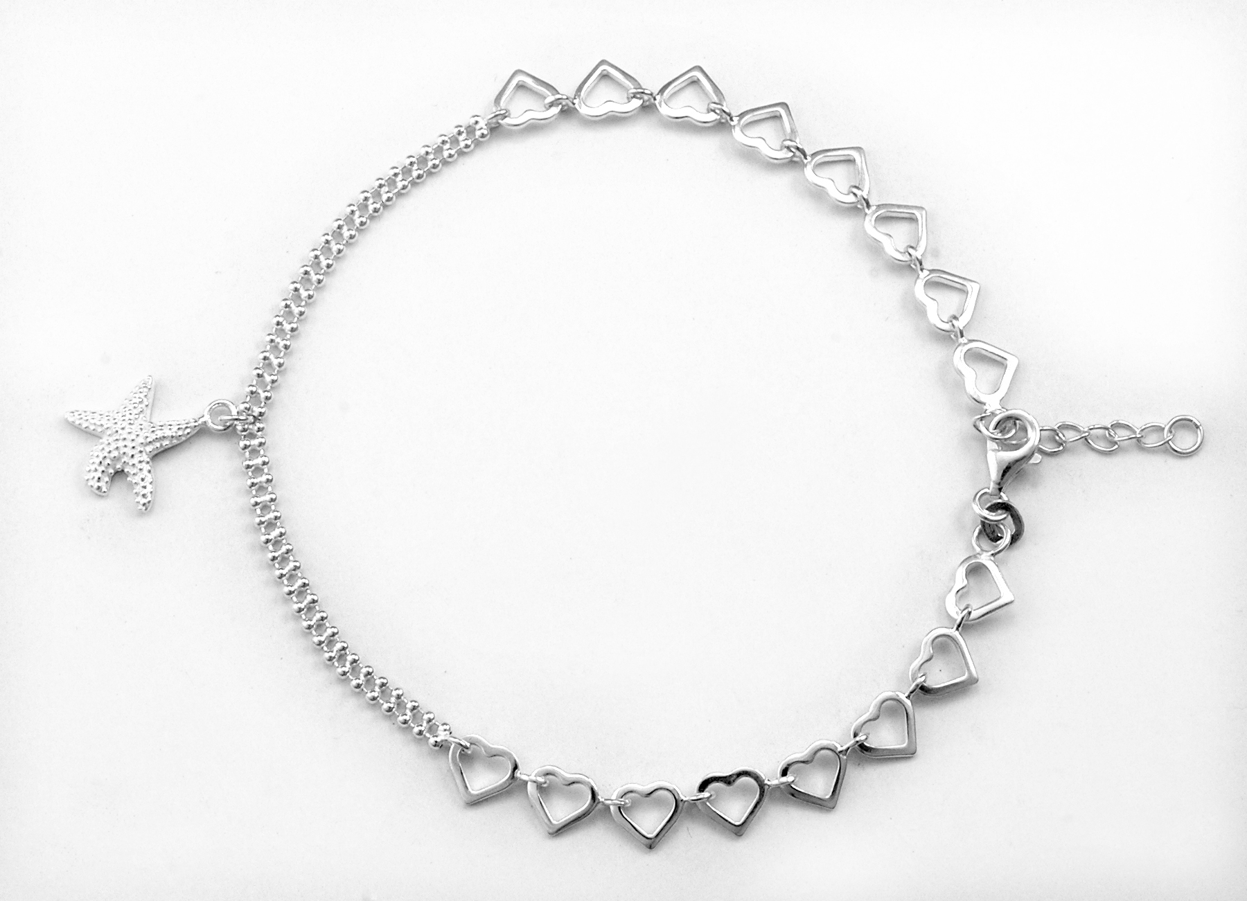 Sterling Silver - Hearts Anklet - Length 10 Inch (9 Inch + 1 Inch Extn) 