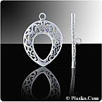 Sterling Silver 22.5x30.6mm Filigree Teardrop Toggle Clasp (Sold in packs of 1set)