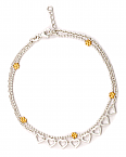 Sterling Silver-  Hearts with Flash Gold Beads Flower Anklet - Length 10 Inch (9 Inch + 1 Inch Extn) - In Silver + Flash Gold 