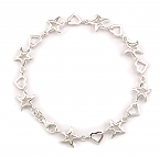 Sterling Silver- Heart & Star Anklet - Length 7.5"
